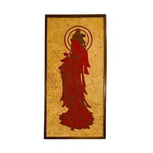 Vintage Original Framed Guanyin Batik Painting Red 23.5x10.5